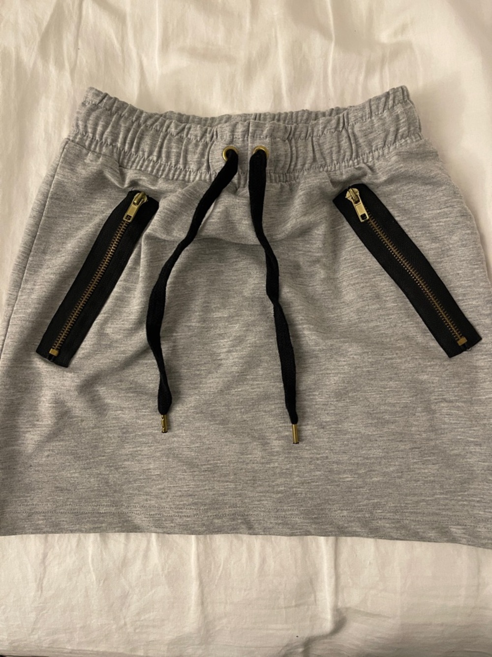 H&M Grey Mini Skirt with Black Drawstring and Gold Zips size 32